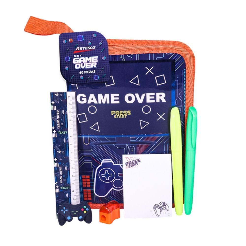 Cartuchera Artesco Game Over + Kit Escolar Completo (40+ piezas) - 2