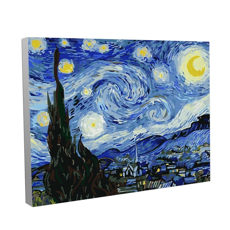 Wowdecor - Kit de pintura con números para niños y adultos, manualidades, pintura con números, diseño de «La noche estrellada» de Van Gogh, 40 x 50 cm Wowdecor - Kit de pintura con números para niños y adultos, manualidades, pintura con números, diseño de «La noche estrellada» de Van Gogh, 40 x 50 cm