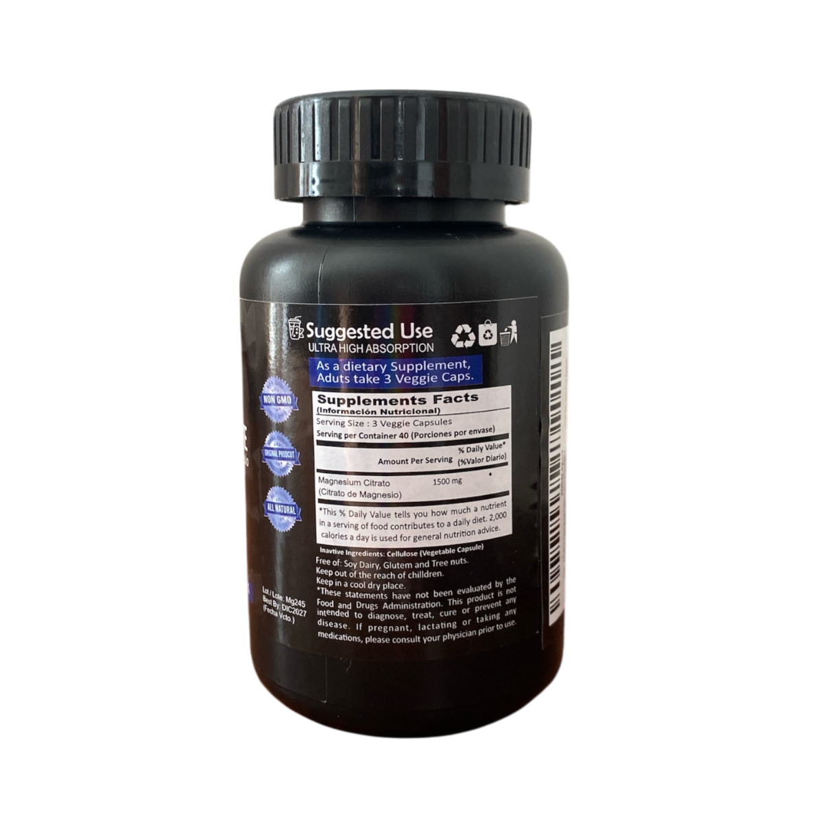 CITRATO DE MAGNESIO 100 CÁPSULAS ALKALINE CARE - 3