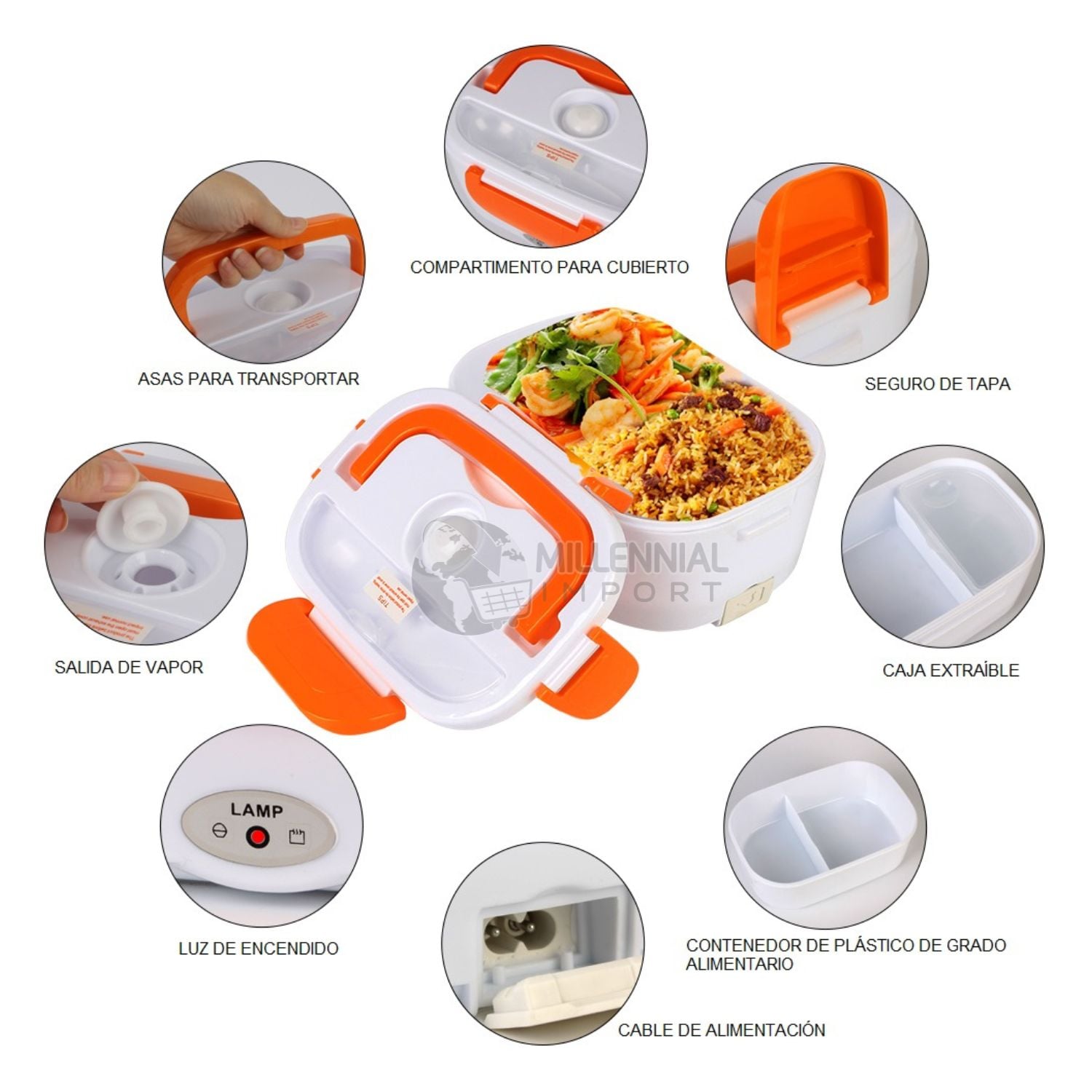 LONCHERA ELECTRICA PORTATIL MILLENNIAL IMPORT TAPER CALENTADOR DE COMIDA - 7