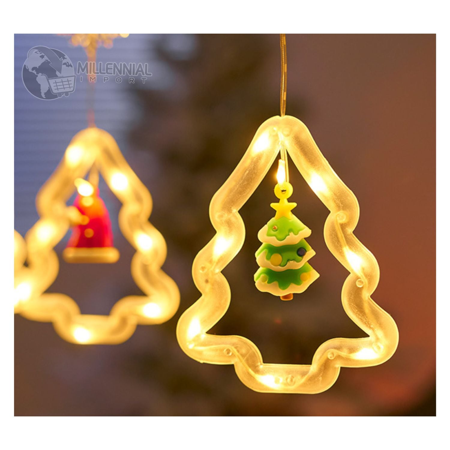 CORTINA LUCES NAVIDAD LED GUIRNALDA DISEÑO ARBOL Y FIGURAS DE NAVIDAD - LUZ AMBAR - 2