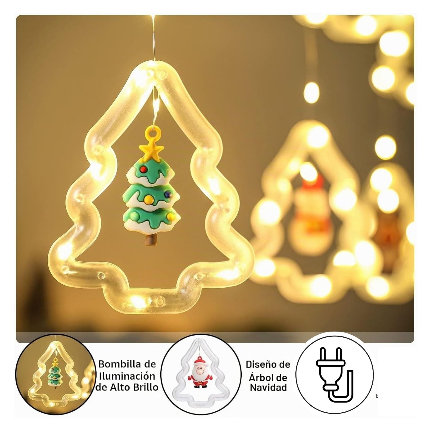 CORTINA LUCES NAVIDAD LED GUIRNALDA DISEÑO ARBOL Y FIGURAS DE NAVIDAD - LUZ AMBAR - 5