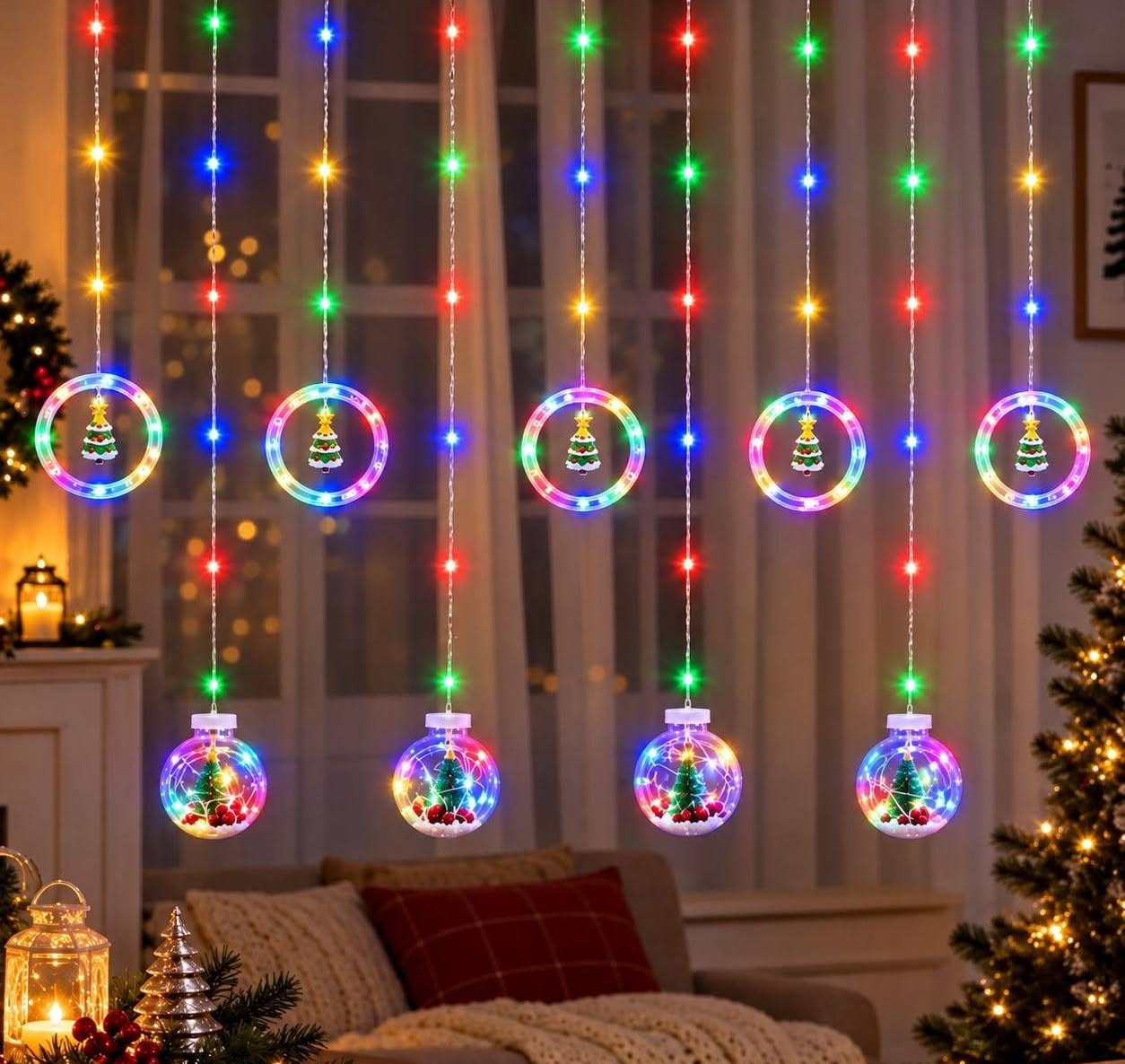LUCES MILLENNIAL IMPORT MULTICOLOR DECORACION NAVIDAD CORTINA CON FIGURAS - 4