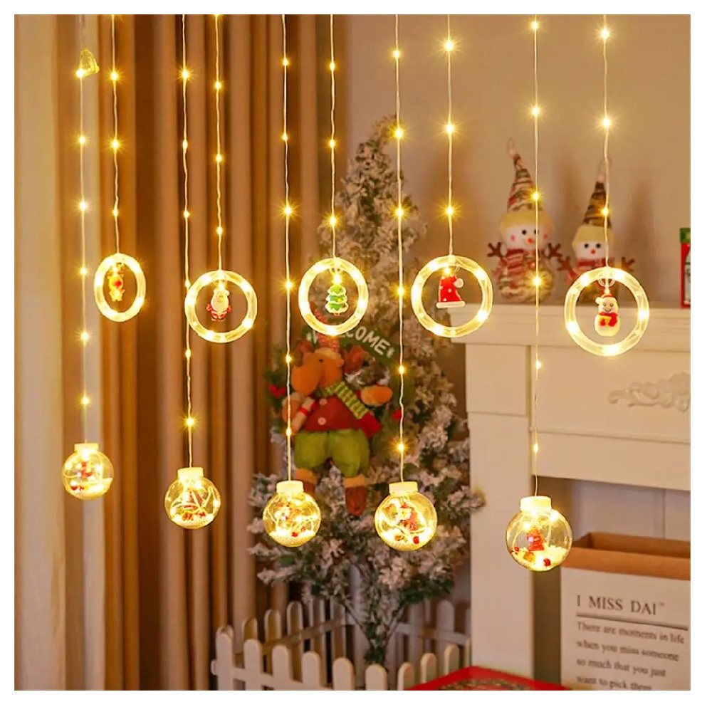 LUCES MILLENNIAL IMPORT MULTICOLOR NAVIDAD CORTINA CON FIGURAS NAVIDEÑAS 3M LUZ AMBAR - 2