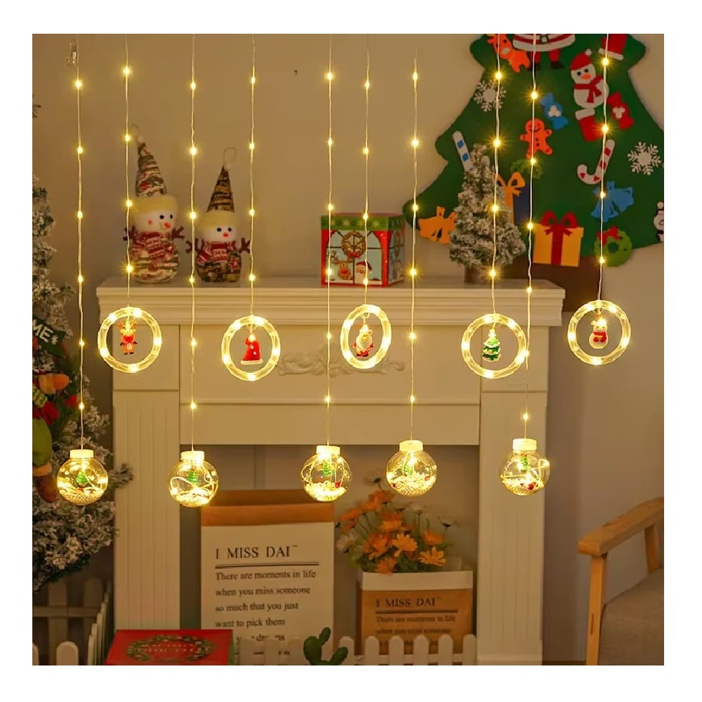 LUCES LED DE NAVIDAD DECORACION CORTINA CON FIGURAS CÁLIDO 3M - 8