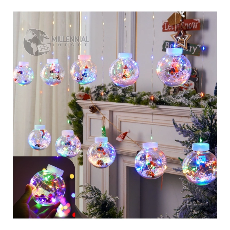 LUCES DE NAVIDAD CORTINA MODELO ESFERA CON FIGURAS MULTICOLOR - 5