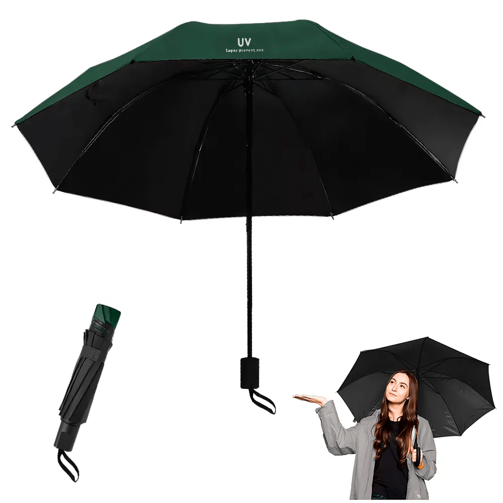 SOMBRILLA DE MANO PARAGUAS PLEGABLE PARA EL SOL Y LLUVIA COLOR VERDE MILITAR - 3