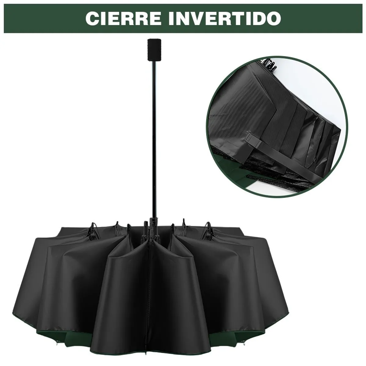 SOMBRILLA DE MANO PARAGUAS PLEGABLE PARA EL SOL Y LLUVIA COLOR VERDE MILITAR - 4