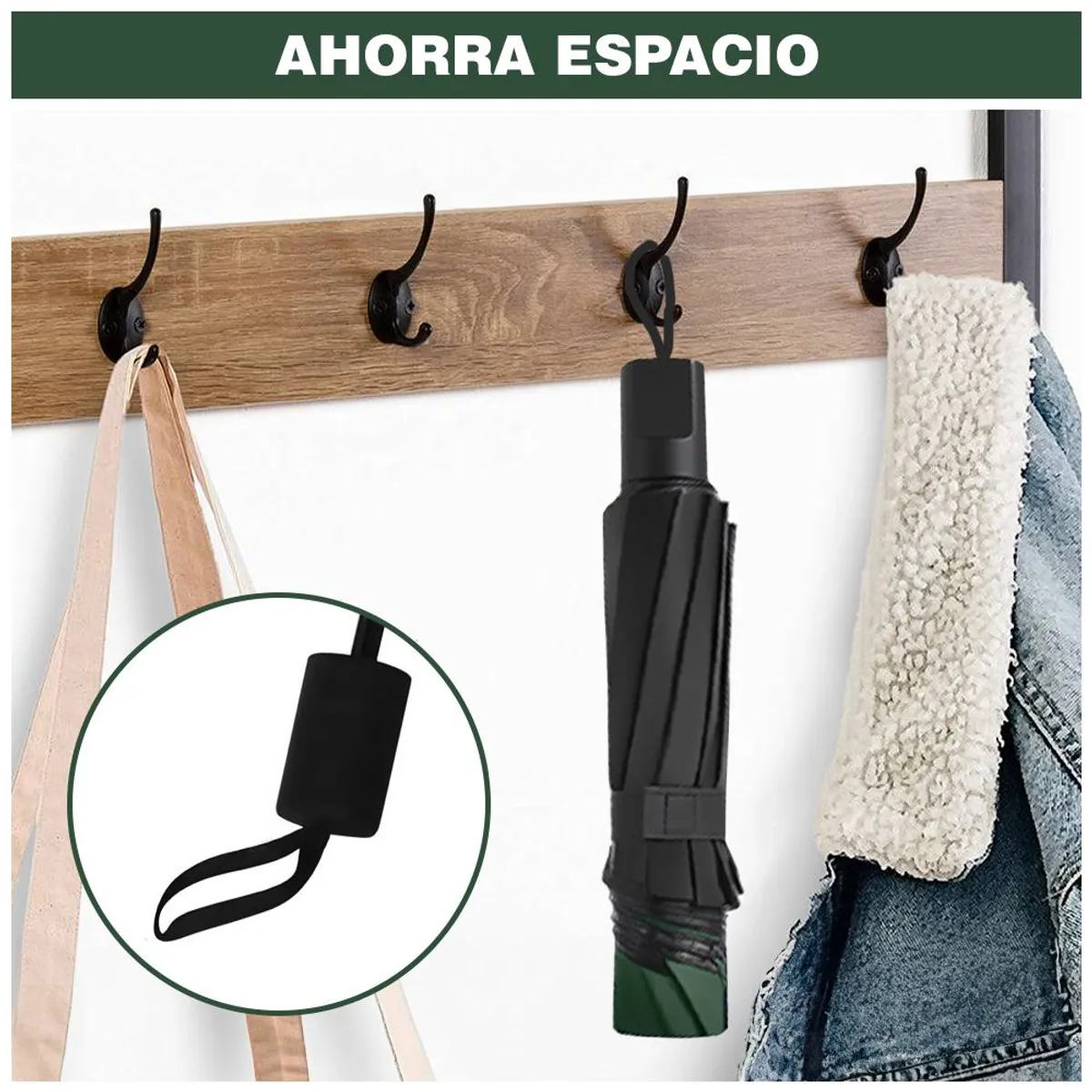SOMBRILLA DE MANO PARAGUAS PLEGABLE PARA EL SOL Y LLUVIA COLOR VERDE MILITAR - 8