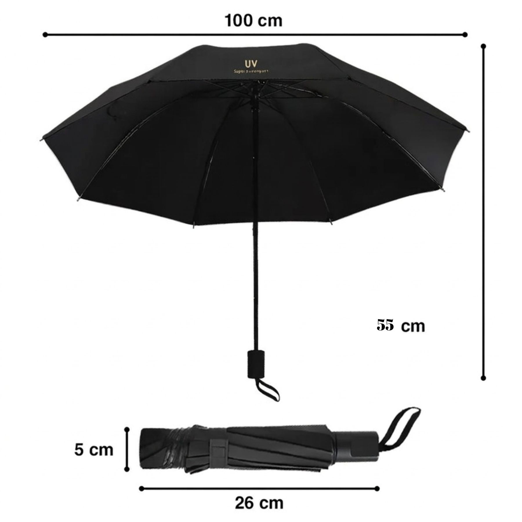 SOMBRILLA PARAGUAS DE MANO PLEGABLE COLOR NEGRO - 8