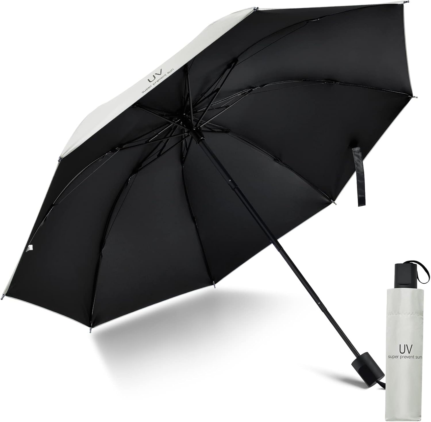 SOMBRILLA DE MANO PARAGUAS PLEGABLE PARA EL SOL Y LLUVIA COLOR PLATA - 8