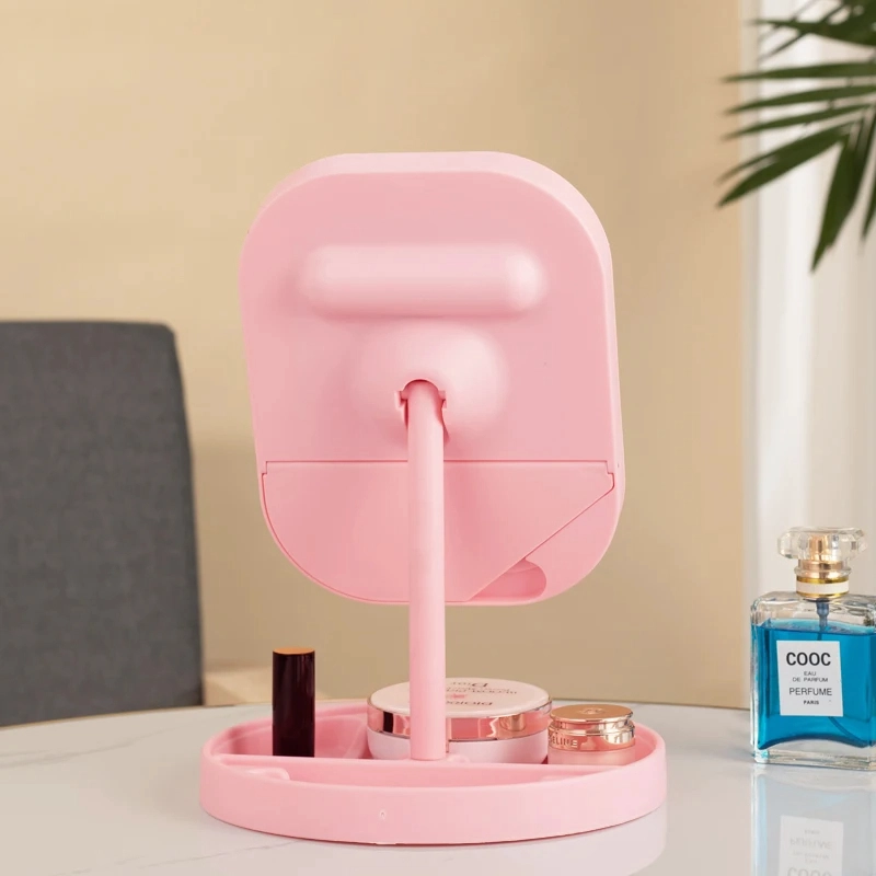 ESPEJO DE TOCADOR CUADRADO ROSADO LUZ LED - 3