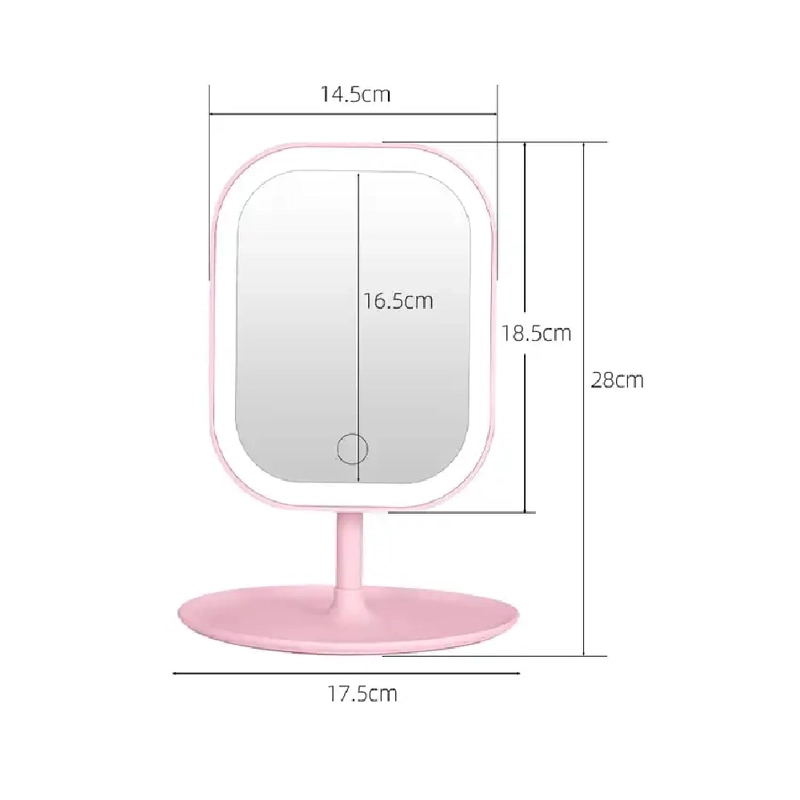 ESPEJO DE TOCADOR CUADRADO ROSADO LUZ LED - 6