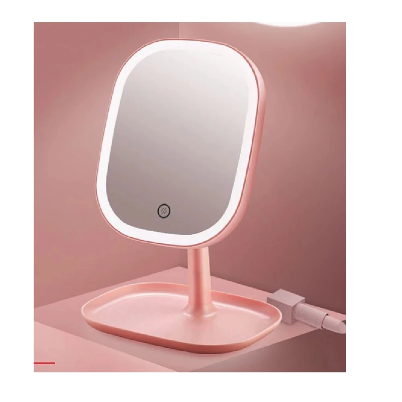 ESPEJO DE TOCADOR CUADRADO ROSADO CON LUZ LED - 2