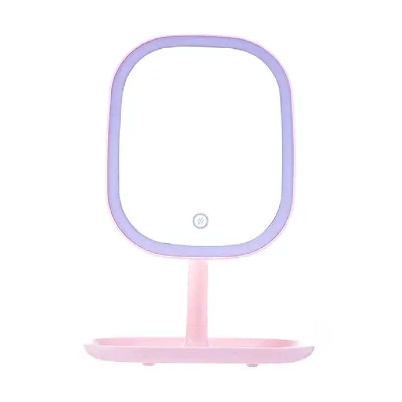 ESPEJO DE TOCADOR CUADRADO ROSADO CON LUZ LED - 3