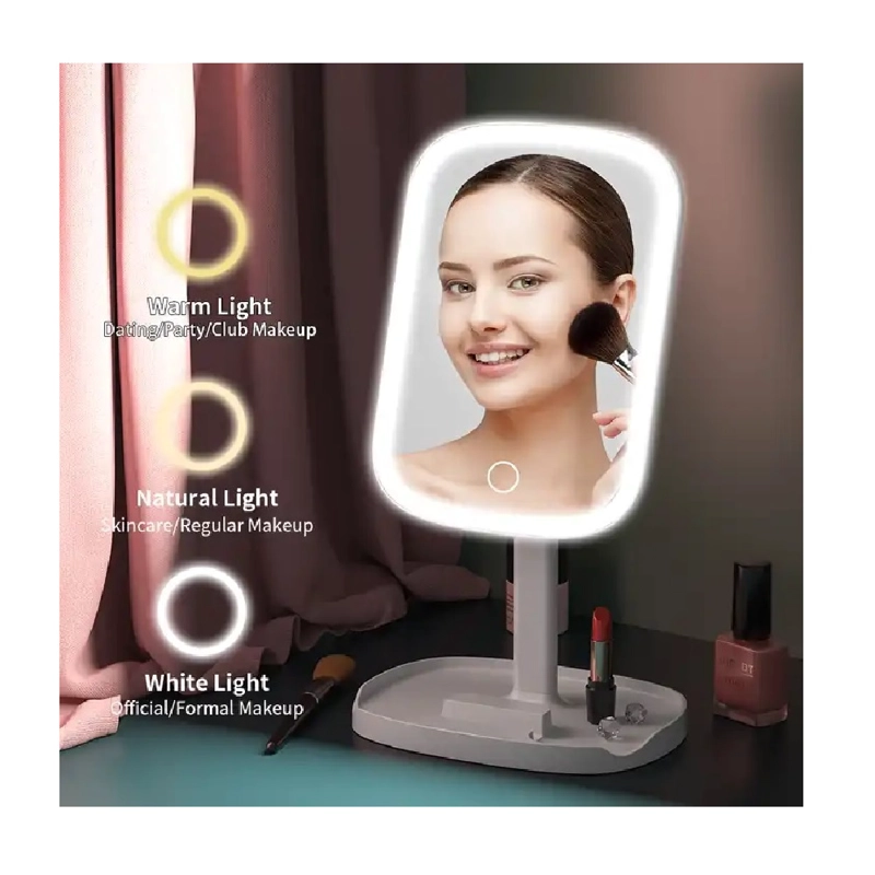 ESPEJO DE TOCADOR CUADRADO ROSADO CON LUZ LED - 5
