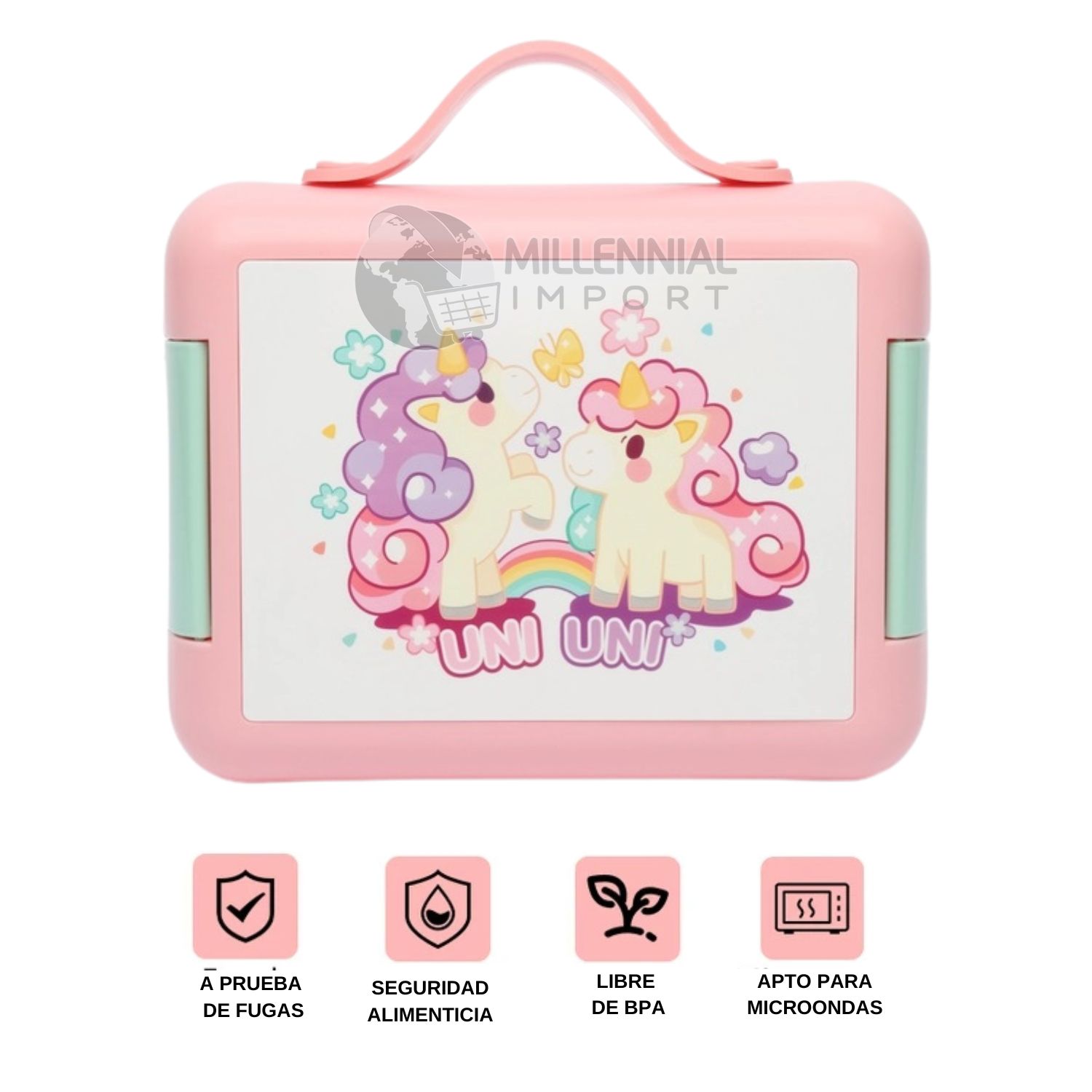 TAPER LONCHERA TIPO BENTO LUNCH BOX ANTIDERRAME MODELO UNICORNIO PARA NIÑAS - 9