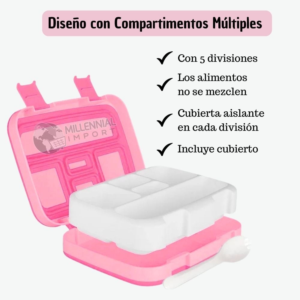 LONCHERA PARA NIÑAS TIPO BENTO BOX LIBRE DE BPA DE 5 DIVISIONES ANTIFUGAS - 8