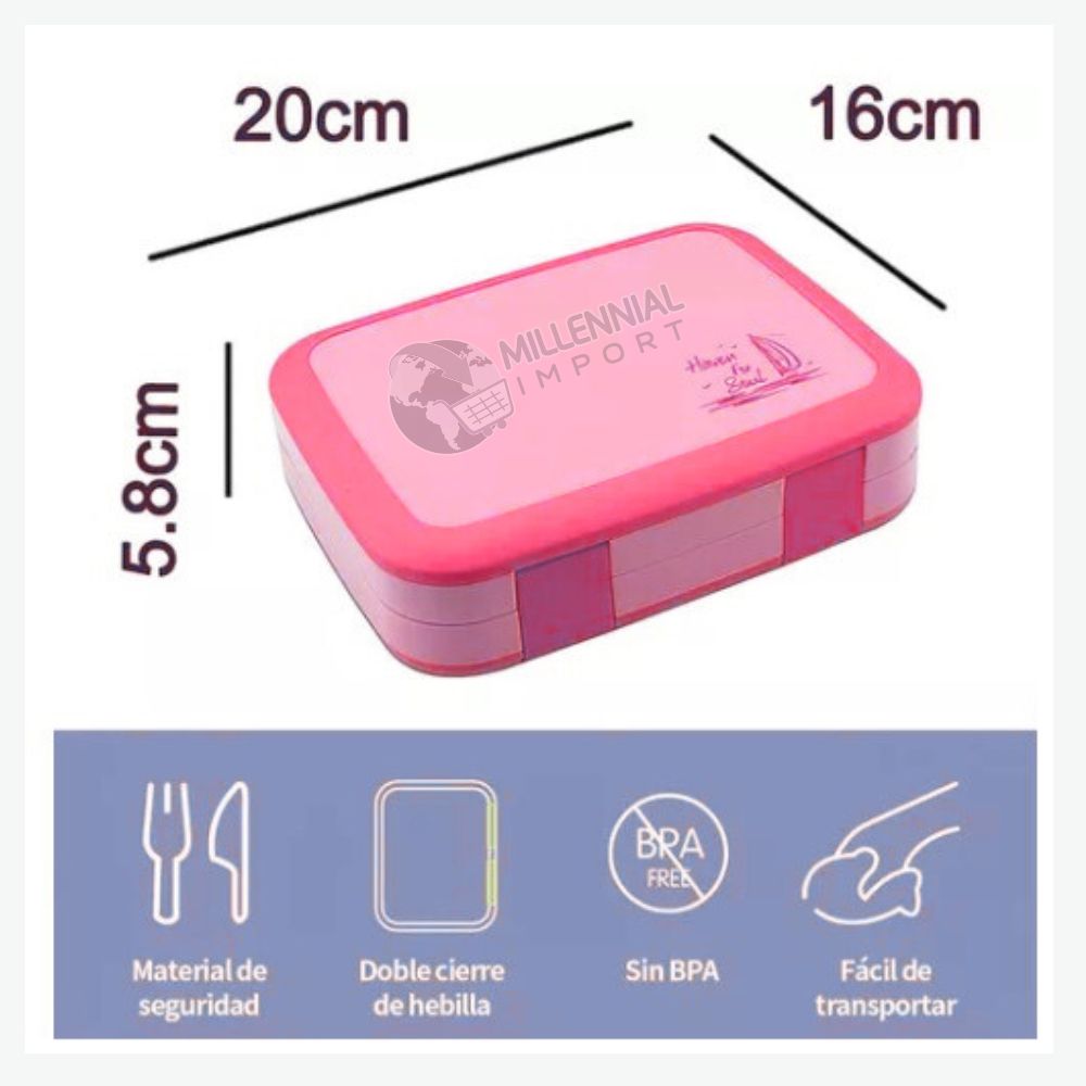 LONCHERA PARA NIÑAS TIPO BENTO BOX LIBRE DE BPA DE 5 DIVISIONES ANTIFUGAS - 9