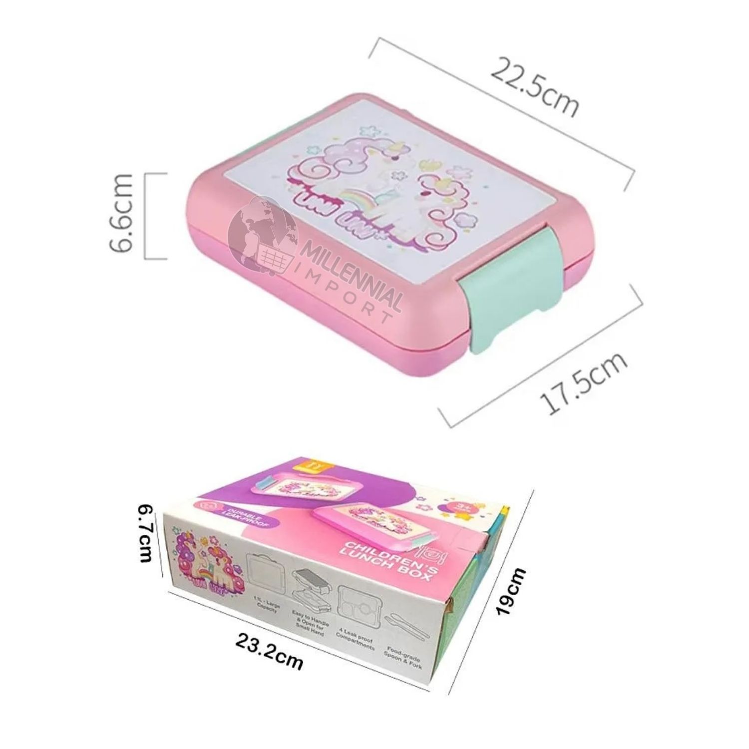 LONCHERA PARA NIÑOS TAPER TIPO BENTO DE 4 DIVISIONES LIBRE DE BPA MODELO UNICORNIO - 9