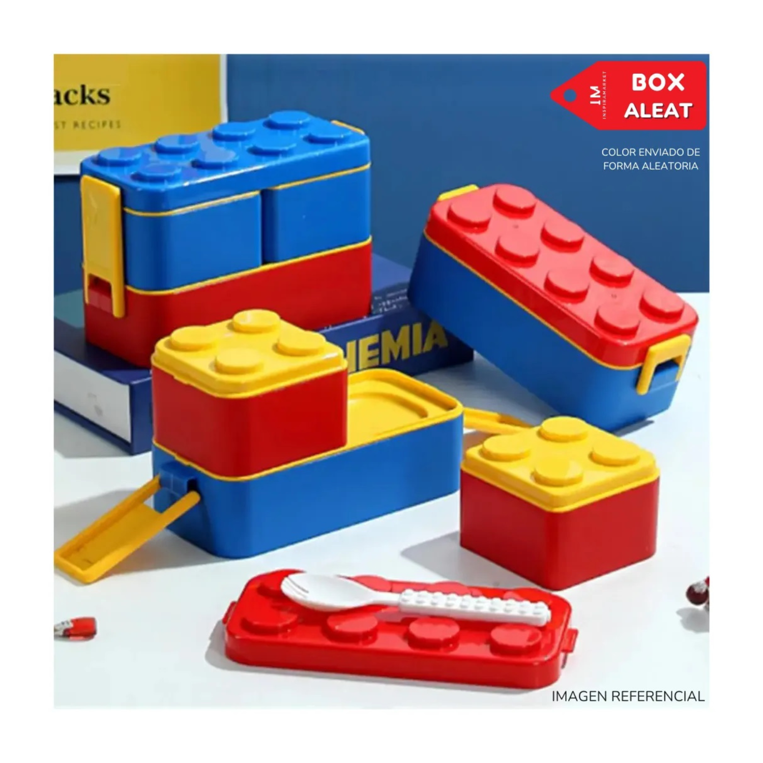 SET X3 TAPERS LONCHERA FORMA LEGO PARA NIÑOS CON TOMATODO - 1