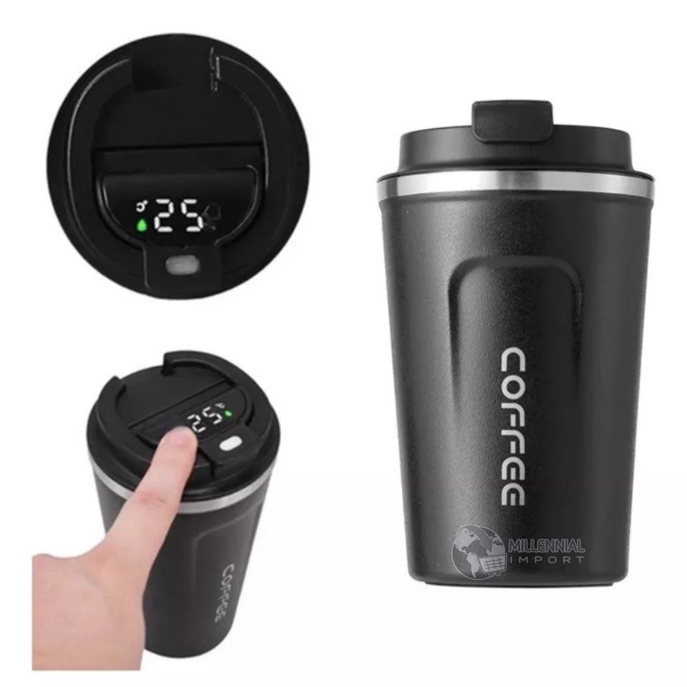 TAZA MILLENNIAL IMPORT ACERO INOXIDABLE 510ML CAFE DIGITAL CON SENSOR TEMPERATURA NEGRO - 3
