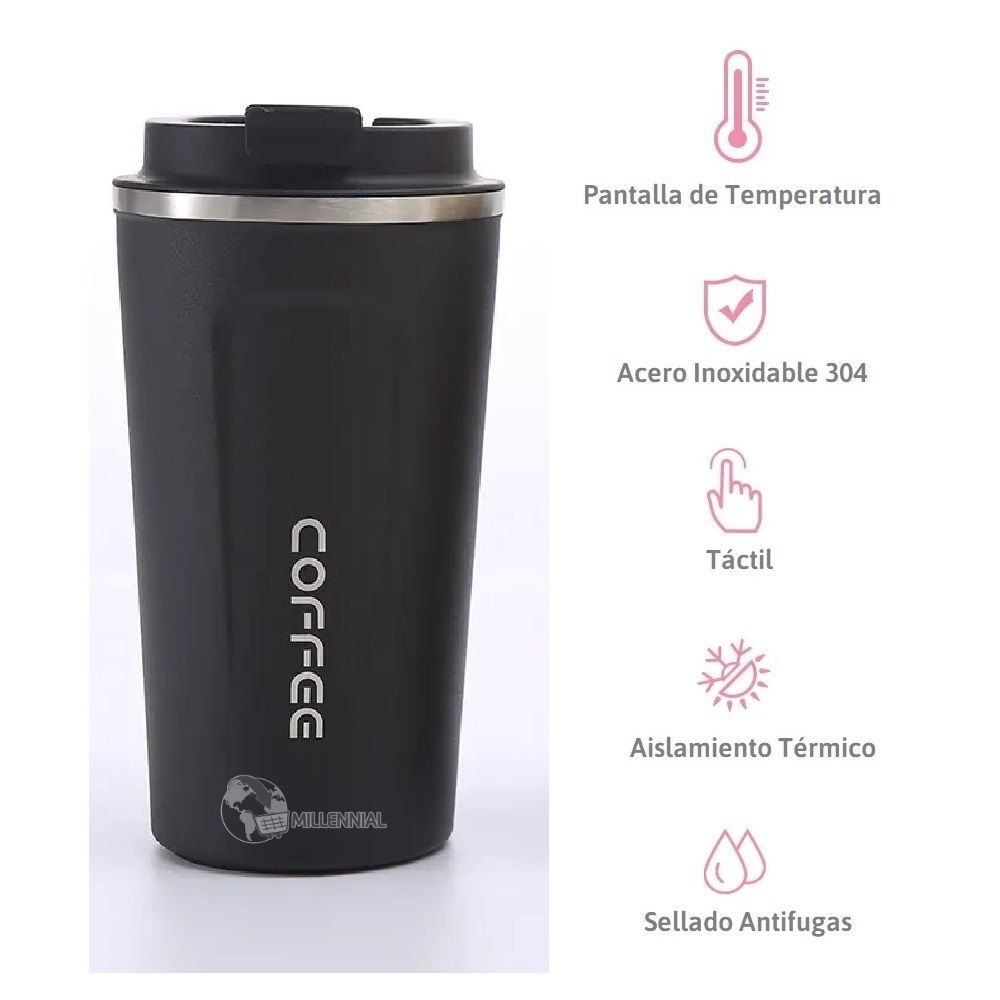 TAZA MILLENNIAL IMPORT ACERO INOXIDABLE 510ML CAFE DIGITAL CON SENSOR TEMPERATURA NEGRO - 4