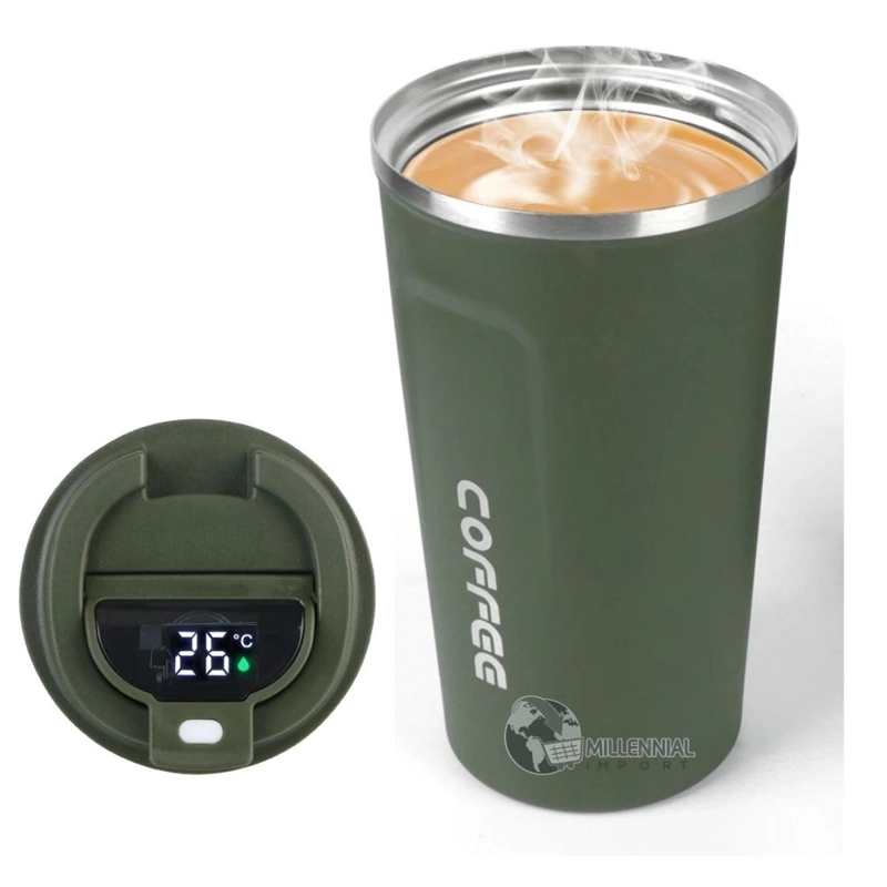 VASO TAZA DIGITAL TÉRMICA ACERO INOXIDABLE 510ML CON SENSOR TEMPERATURA VERDE - 3
