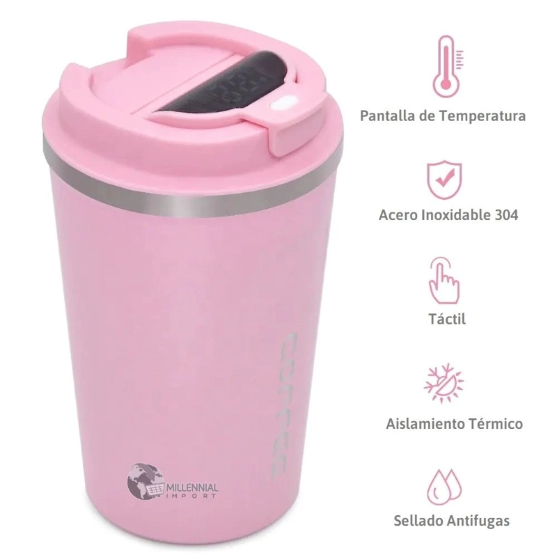 VASO TAZA DIGITAL ACERO INOXIDABLE 510ML ROSADO - 2
