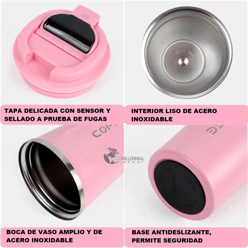 VASO TAZA DIGITAL ACERO INOXIDABLE 510ML ROSADO - 4