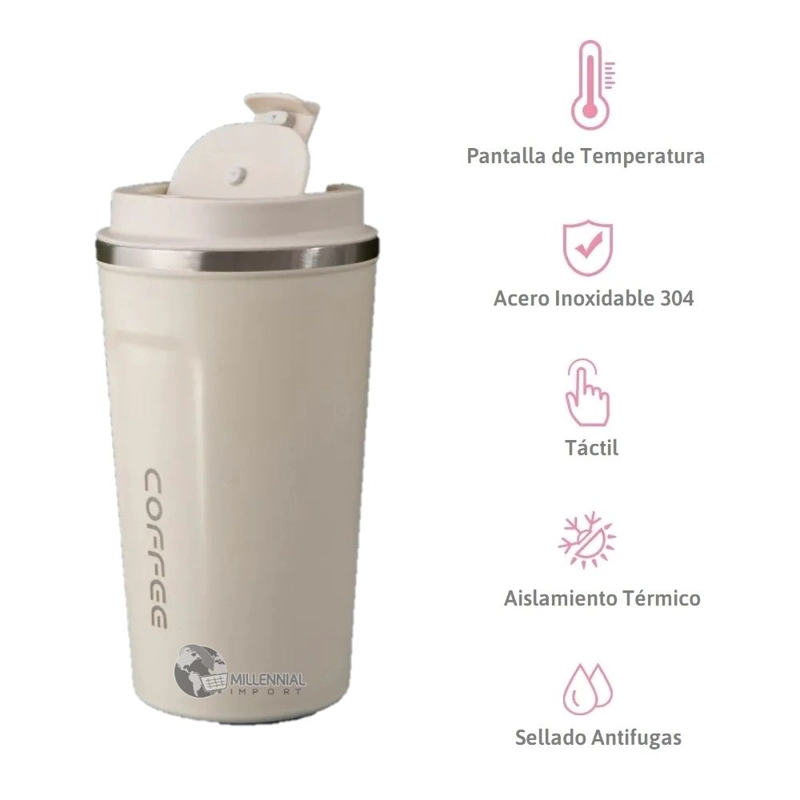 VASO TÉRMICO MILLENNIAL IMPORT ACERO 510 ML CON CONTROL TEMP C° BLANCO - 2