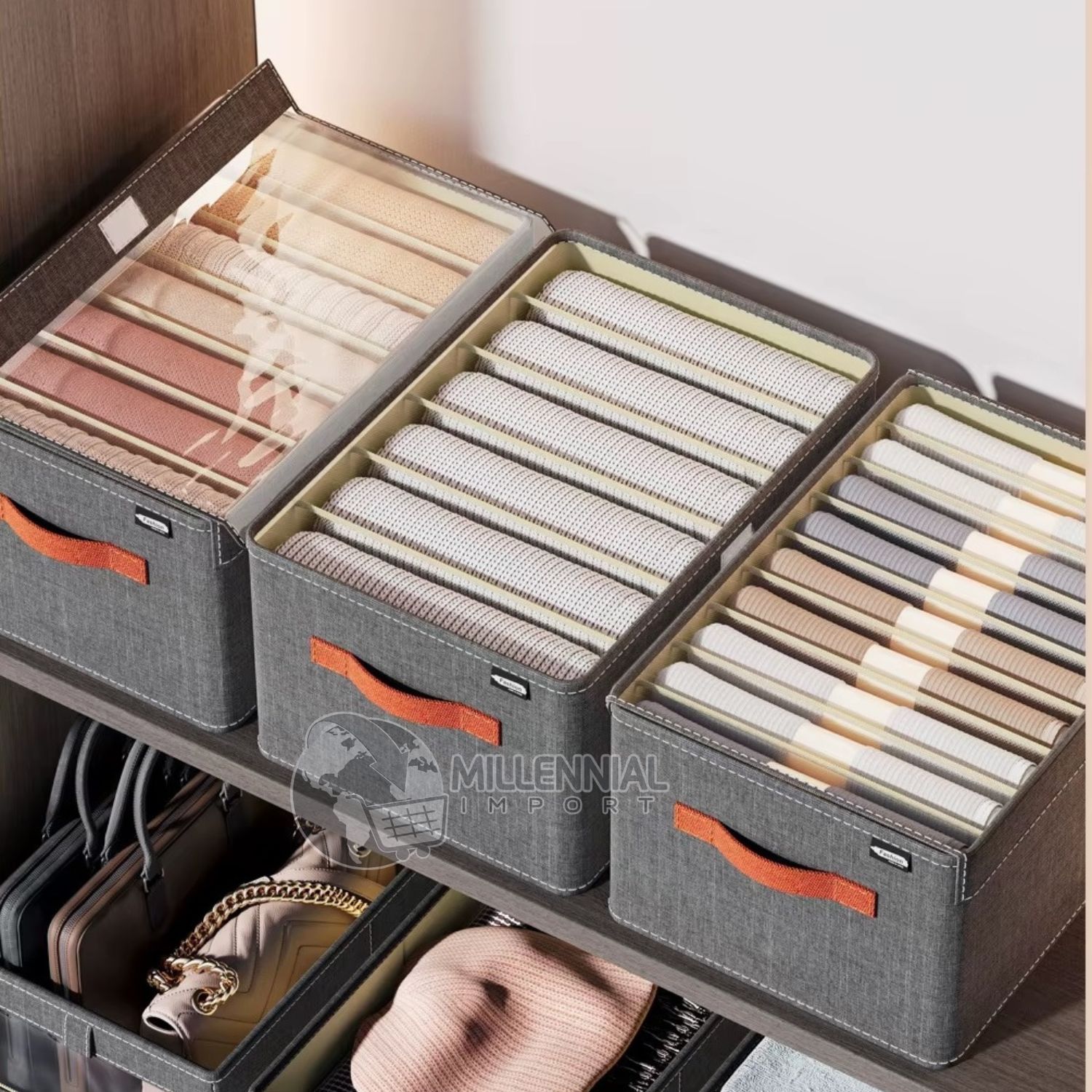 ORGANIZADOR DE ROPA CON TAPA Y DIVISIONES PLEGABLE PARA ARMARIO - 10