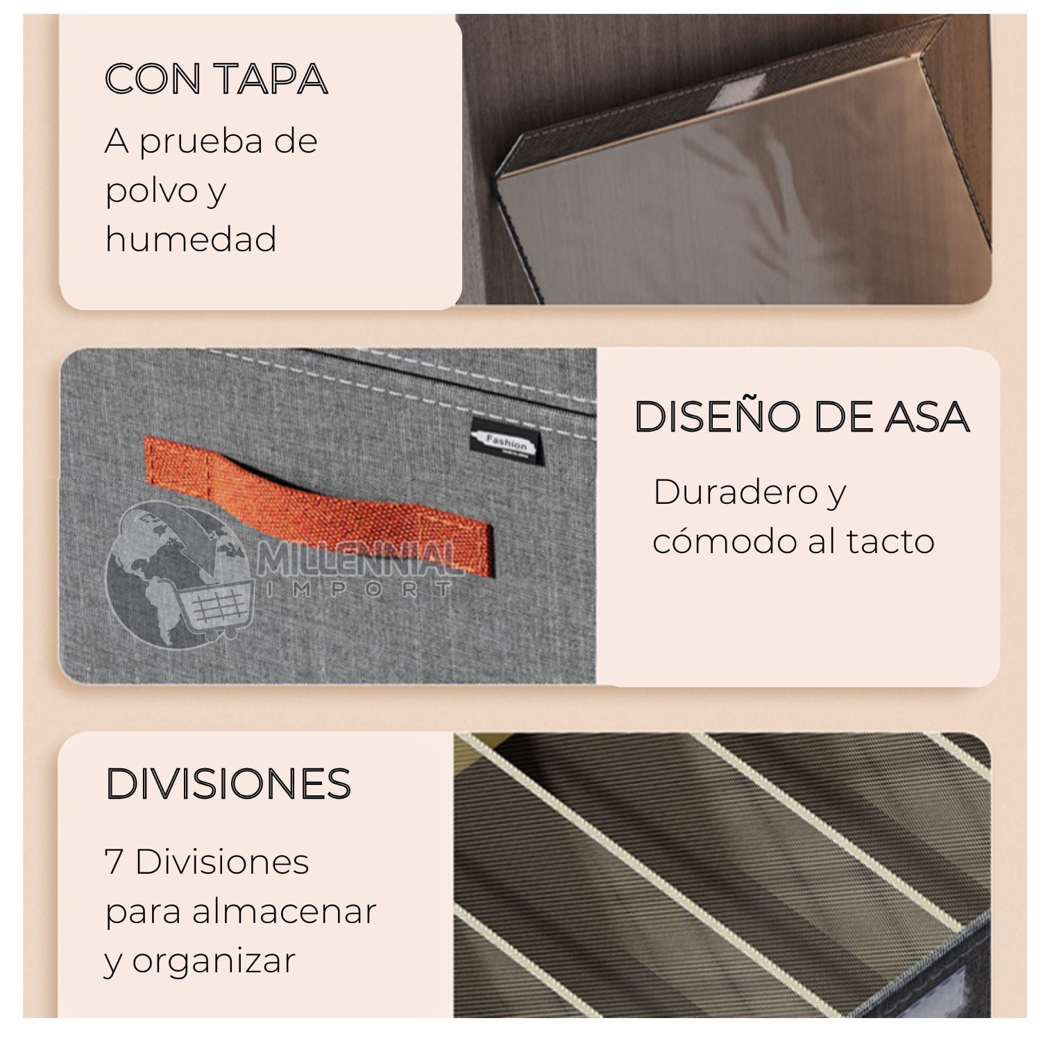 PACK X3 CAJA ALMACENAMIENTO DE ROPA PLEGABLE CON TAPA Y DIVISIONES - 7