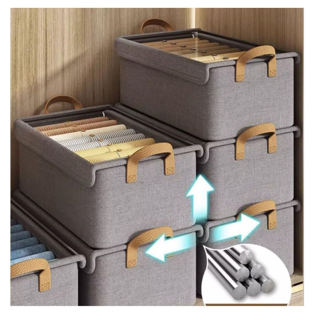 SET 3 PIEZAS ORGANIZADOR CAJA PLEGABLE ALMACENAMIENTO ROPA CON TAPA - 2