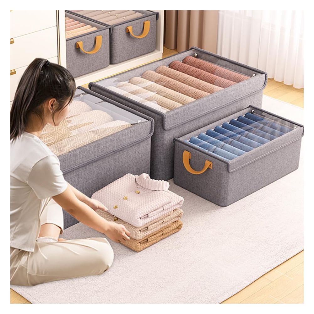 SET 3 PIEZAS ORGANIZADOR CAJA PLEGABLE ALMACENAMIENTO ROPA CON TAPA - 10