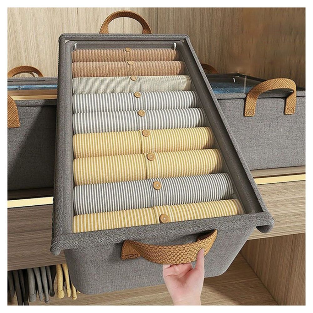 SET DE 02 CAJAS DE ALMACENAMIENTO DE ROPA ORGANIZADOR PLEGABLE CON TAPA Y DIVISIONES - 8