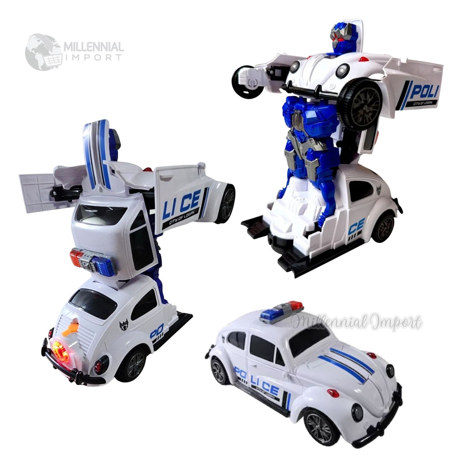 CARRO TRANSFORMER POLICÍA JUGUETE CON LUZ ELÉCTRICO GIRATORIO DE 360° - 9