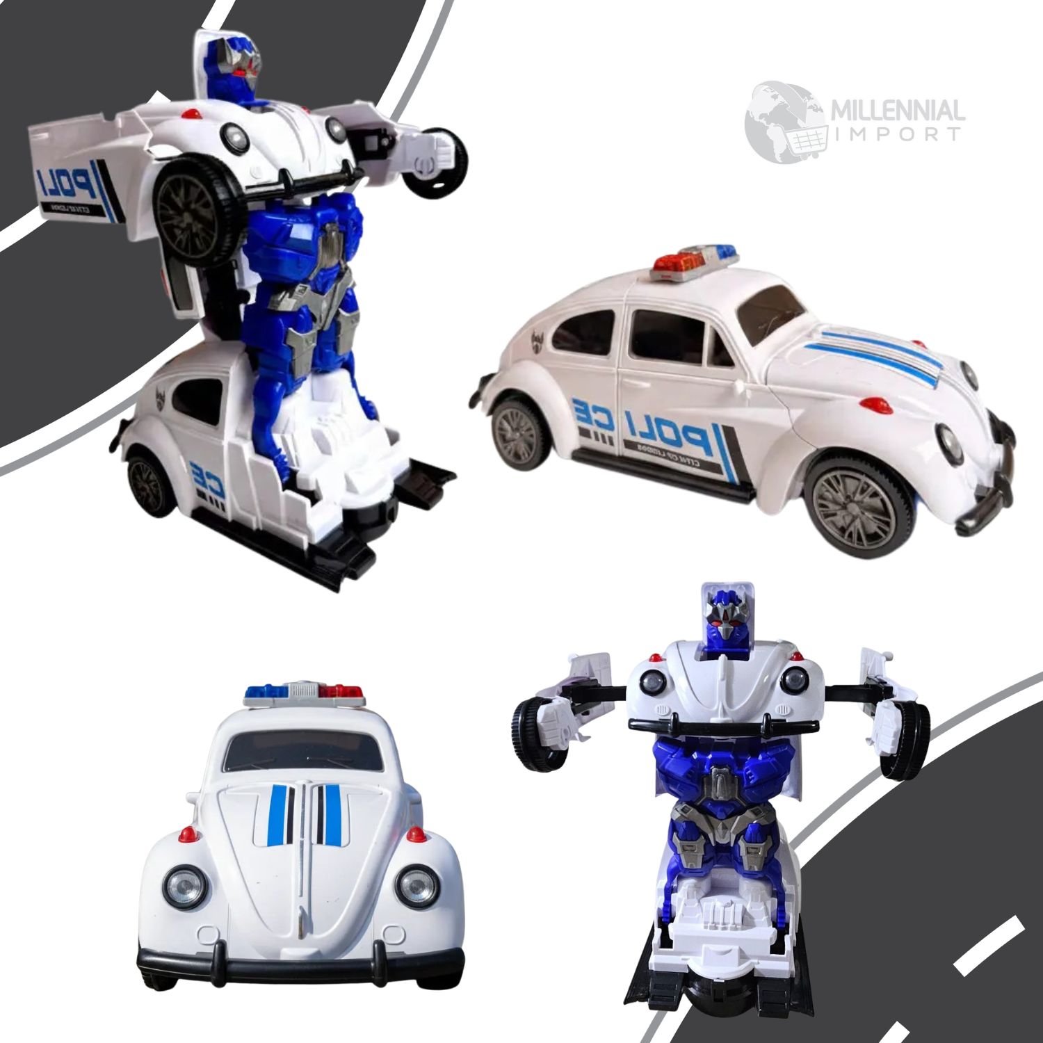 CARRO ROBOT TRANSFORMABLE CON LUZ LED JUGUETE POLICÍA GIRATORIO - 8