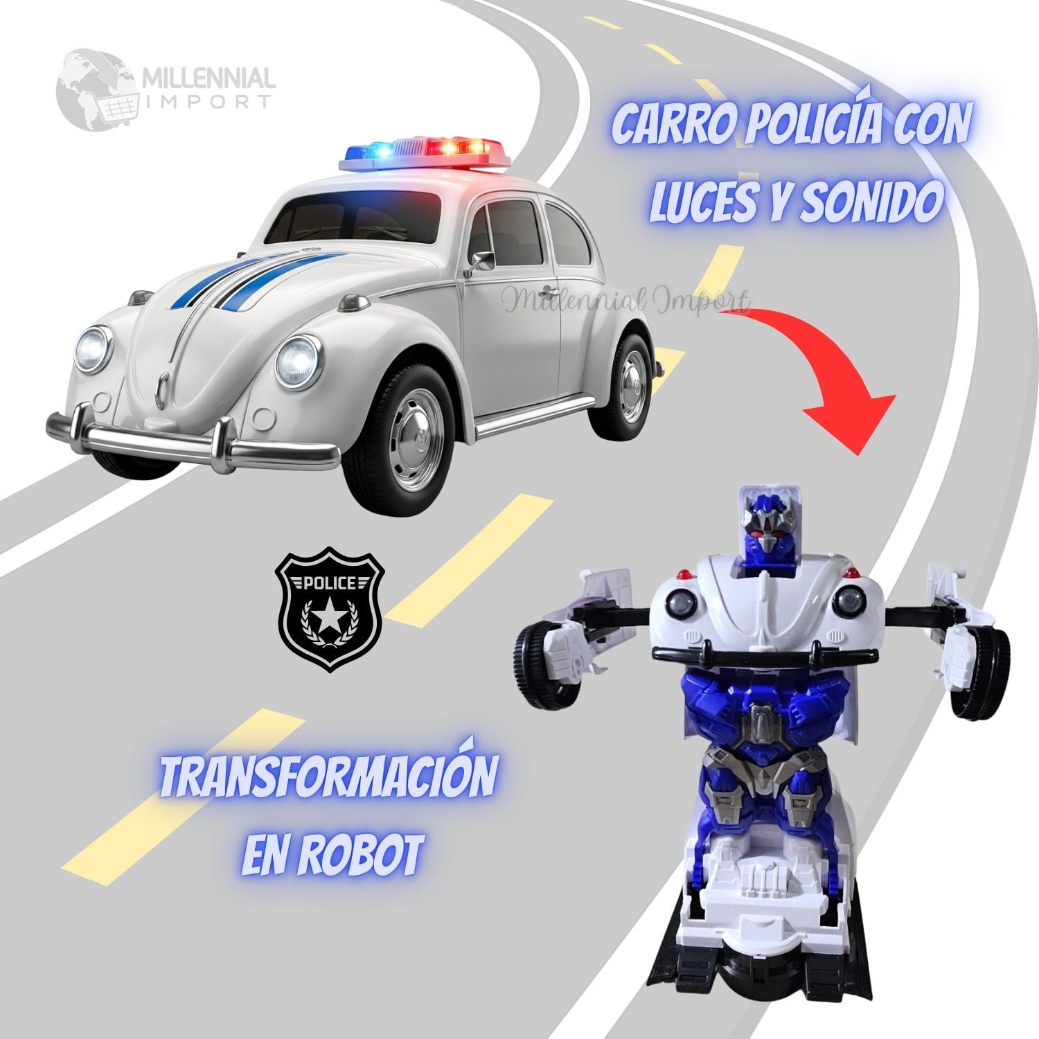 CARRO POLICÍA DE JUGUETE PARA NIÑOS COCHE ELÉCTRICO GIRATORIO DE 360° - 1