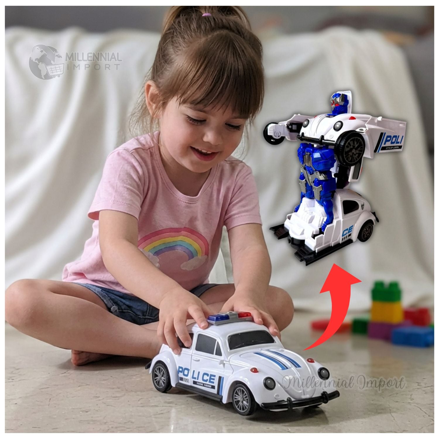 CARRO POLICÍA DE JUGUETE PARA NIÑOS COCHE ELÉCTRICO GIRATORIO DE 360° - 2