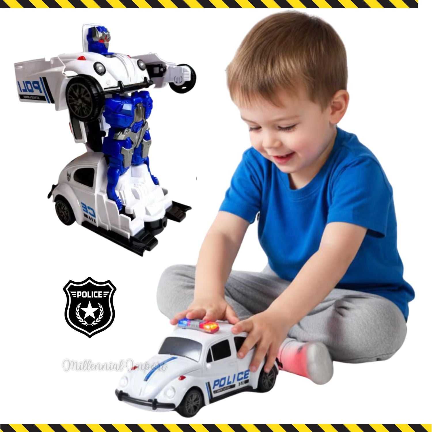 ROBOT CARRO DE POLICÍA JUGUETE TRANSFORMABLE CON LUZ LED PARA NIÑOS - 1