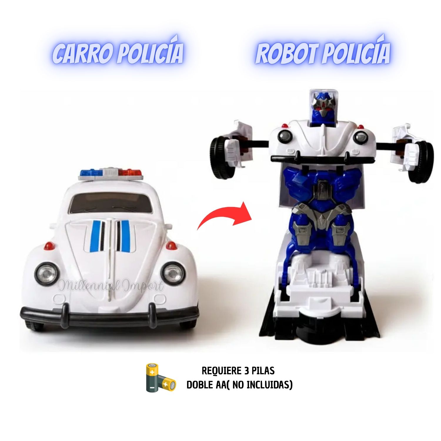 ROBOT CARRO DE POLICÍA JUGUETE TRANSFORMABLE CON LUZ LED PARA NIÑOS - 9
