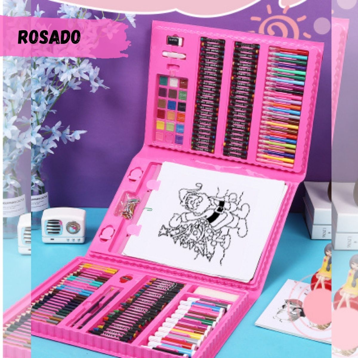 KIT DE ARTE MILLENNIAL IMPORT MEGA SET DIBUJO CREATIVO NIÑAS 208 PIEZAS GRANDE - 10