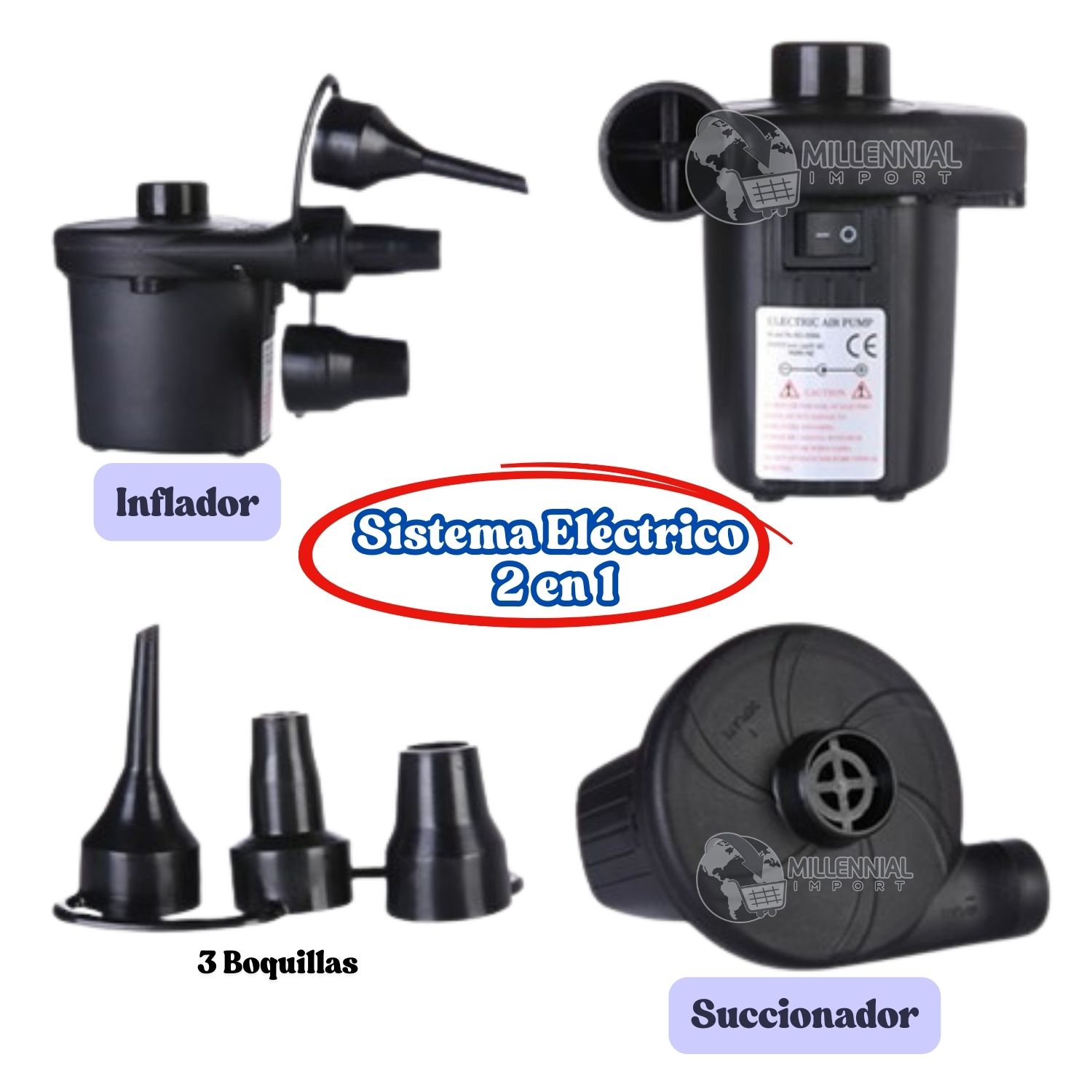 SUCCIONADOR DE AIRE ELÉCTRICO E INFLADOR PORTATIL PARA BOLSAS AL VACIO 2 EN 1 - 10