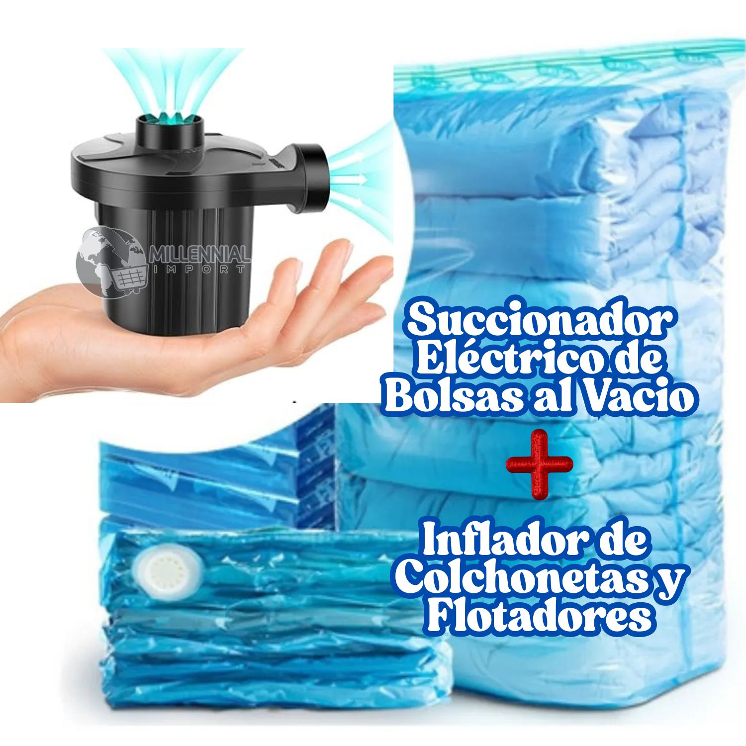 SUCCIONADOR DE AIRE ELÉCTRICO E INFLADOR PORTATIL PARA BOLSAS AL VACIO 2 EN 1 - 8