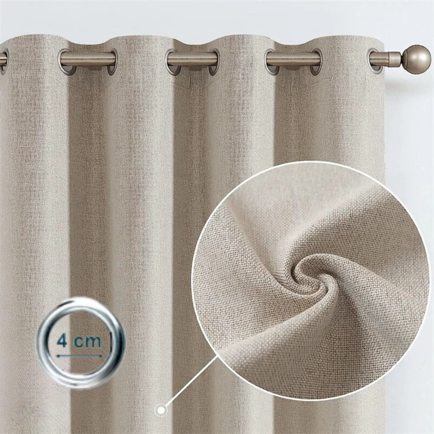 CORTINA DE TELA CON TEXTURA BEIGE CON AROS – 2 PAÑOS - 3