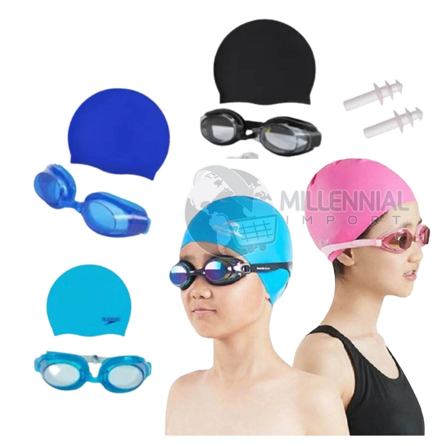 PACK DE LENTES NATACIÓN CON TAPON OÍDOS + GORRO LICRA NIÑOS - 4