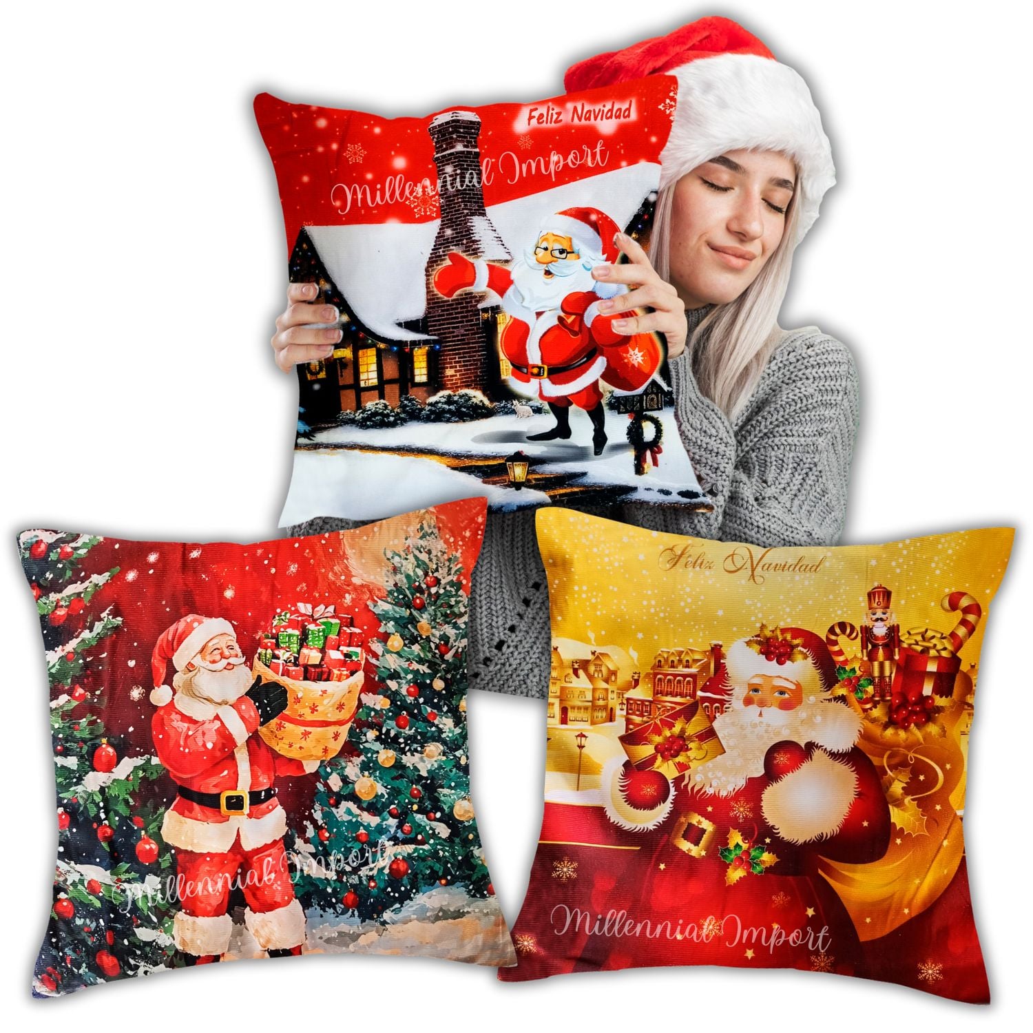 COLECCIÓN 3 FUNDAS NAVIDEÑAS DECORATIVAS PARA SALA 45X45 CM - 1
