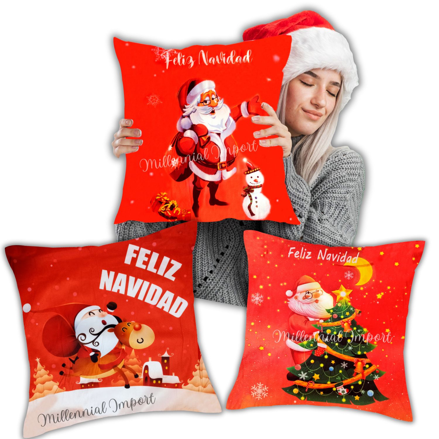 JUEGO NAVIDEÑO 3 FUNDAS PARA COJÍN 45X45 CM DISEÑO MODERNO - 1