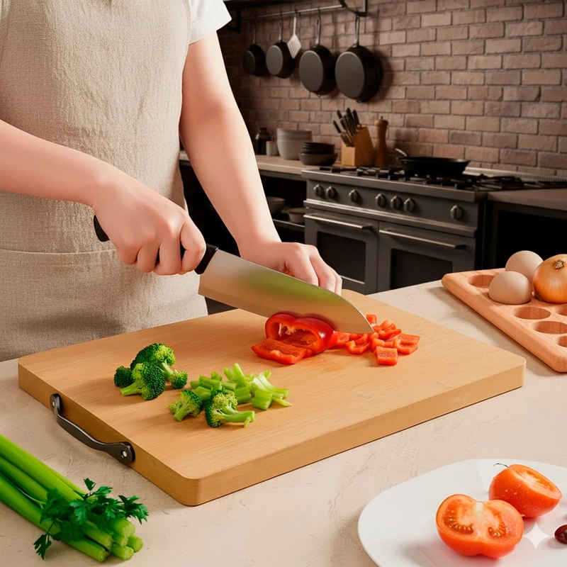 TABLA PARA CORTAR DE BAMBÚ PARA COCINA CON ASA 34CM - 1